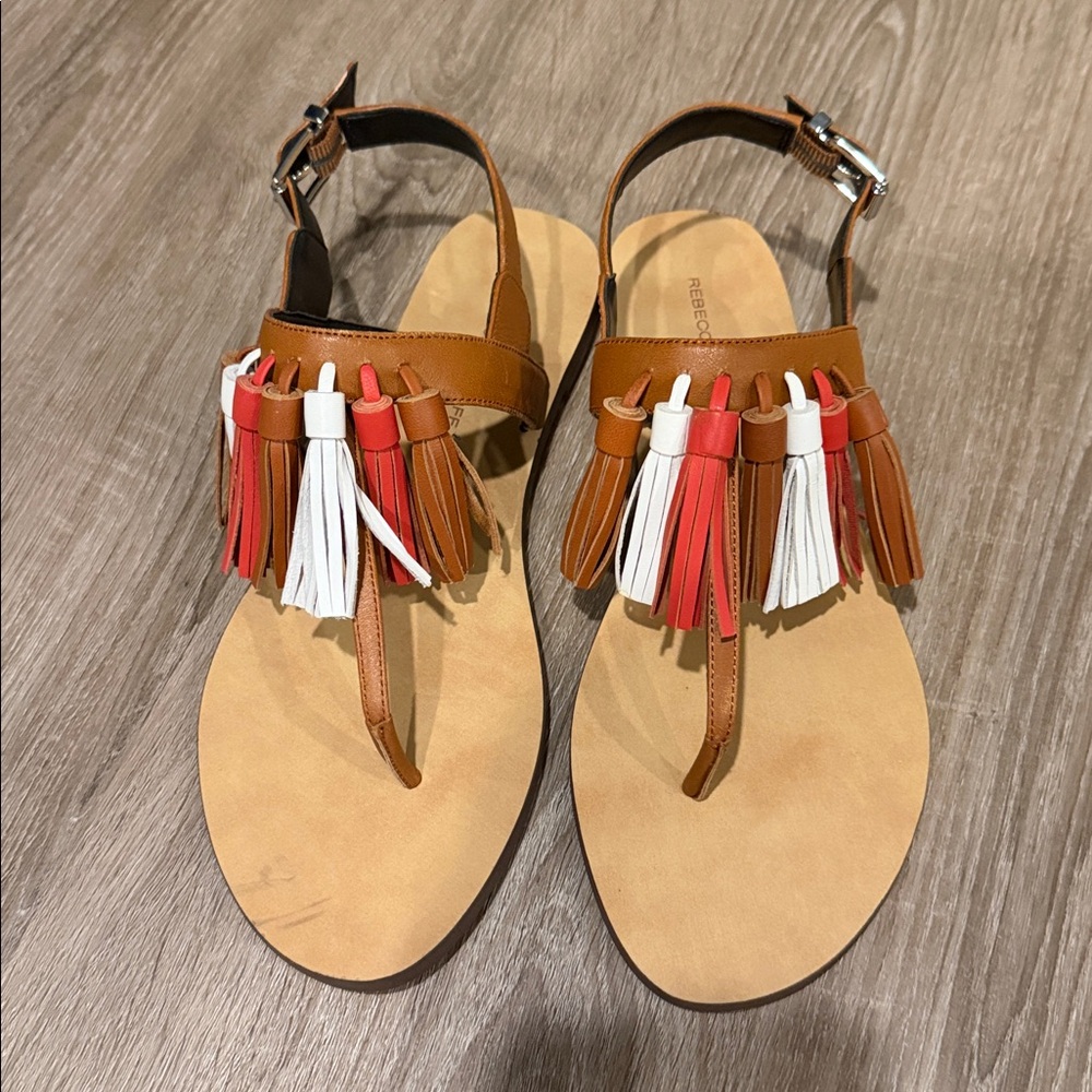 Rebecca Minkoff Erin Tassel Thong Sandals Chestnut Size 8M